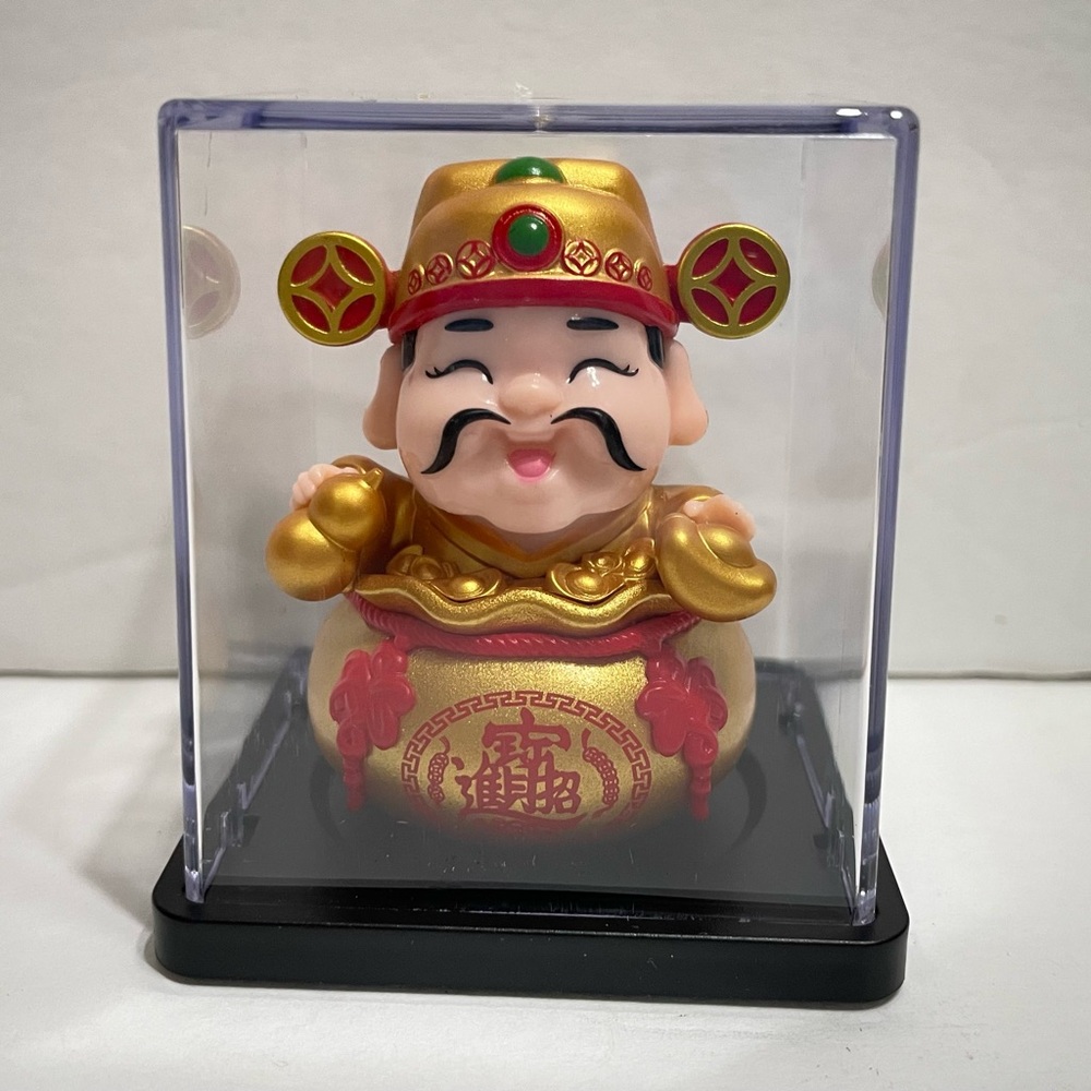 Solar powered FORTUNE GOD with Yuan Bao & Hulu Figuire 2.5”H,New